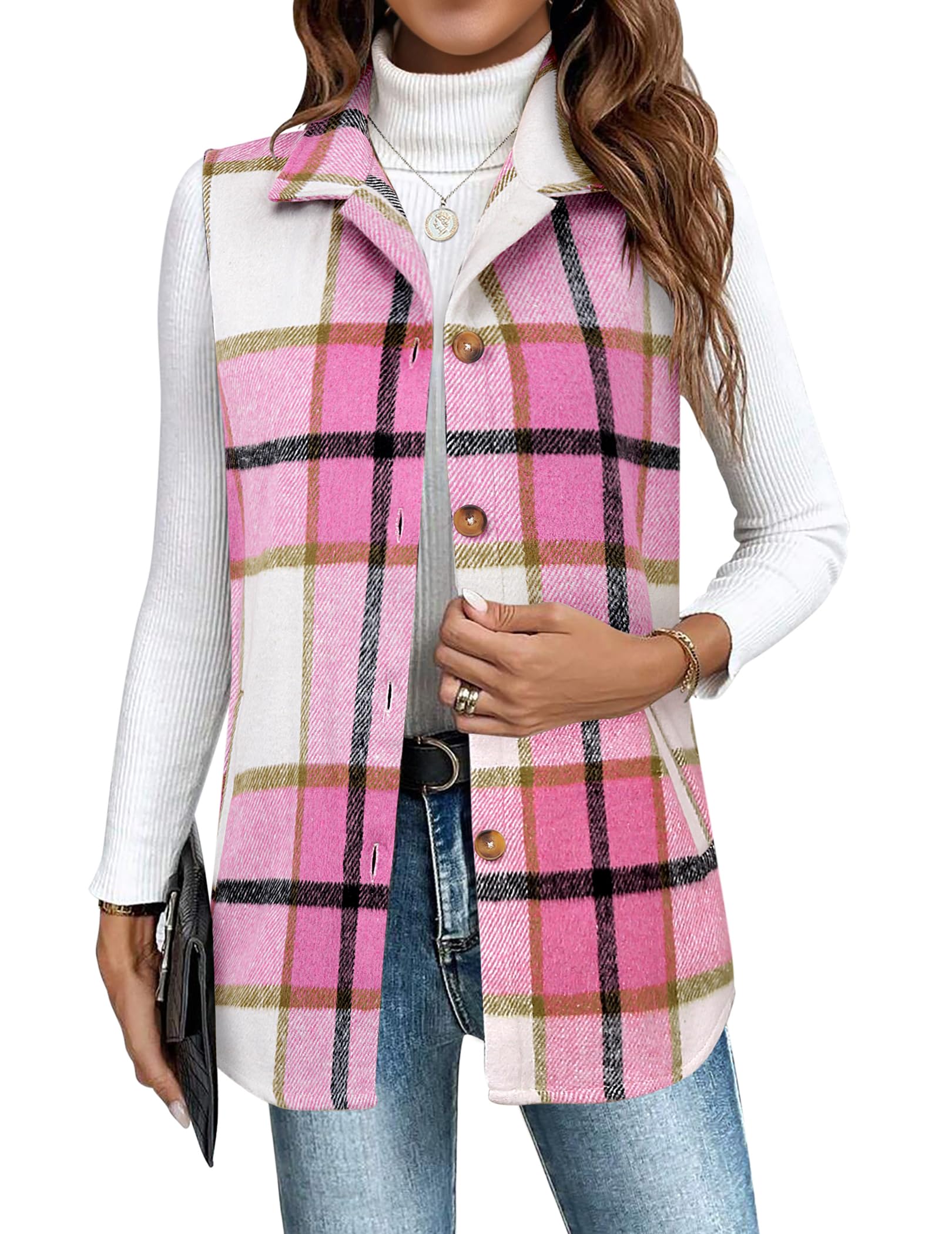 Plaid Vest for Womens Casual Sleeveless Flannel Jacket Lapel Button Down Shirt with Pockets 2025 Fall Clothes-image-47