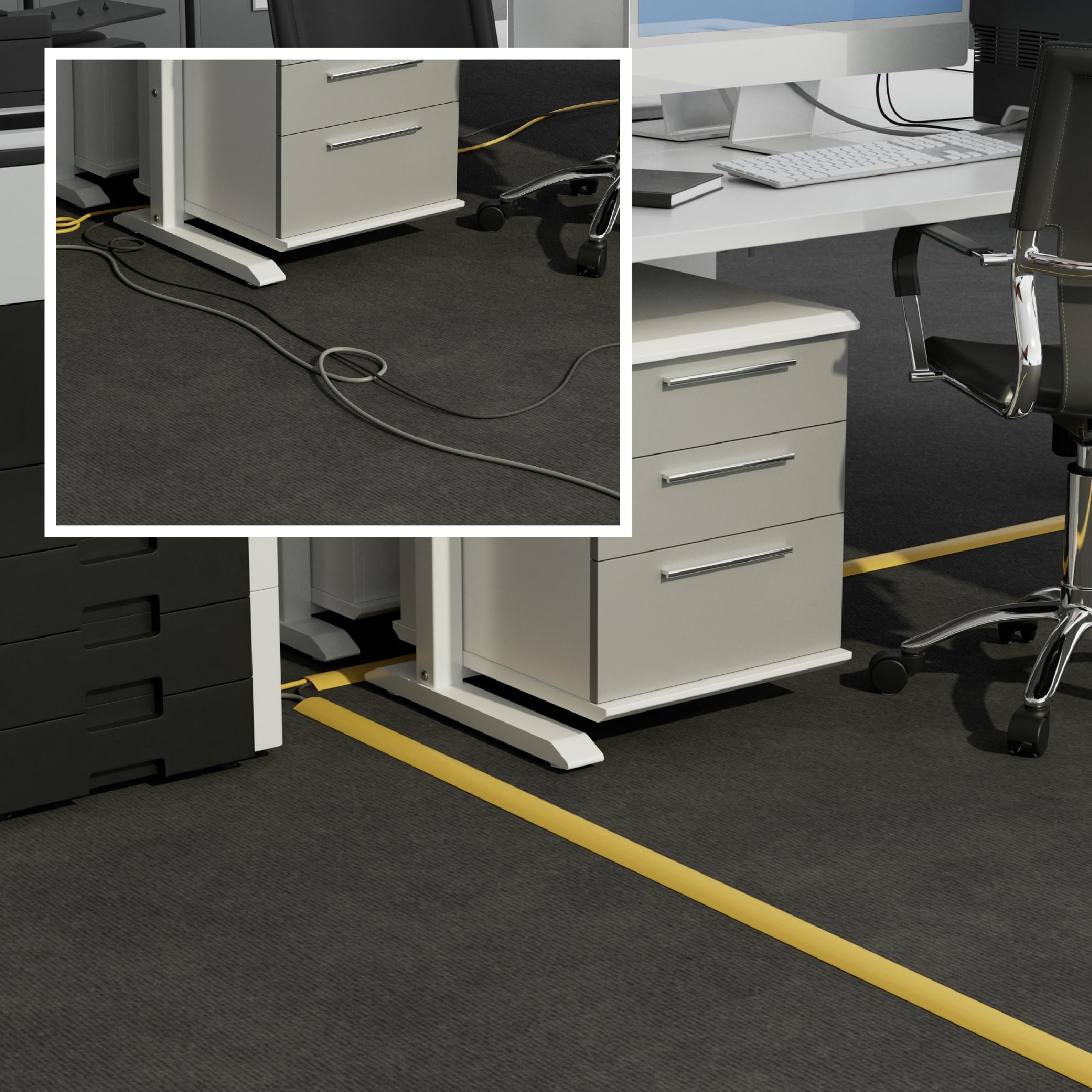 D-Line 30ft Floor Cord Cover, Floor Cable Protector, Extension Cord Cover, Protect Wires & Prevent Cable Trips, Cable Management Solution - Cord Cavity = 0.63" (W) x 0.31" (H) - Black: 6 Feet Yellow