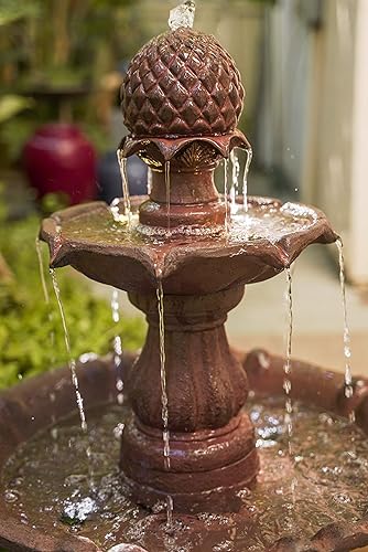 Miniatura 8 de XBrand Fuente de agua de 2 niveles con bomba y luces LED, 39 pulgadas de alto, marrón, decoración de cascada independiente para exteriores, para