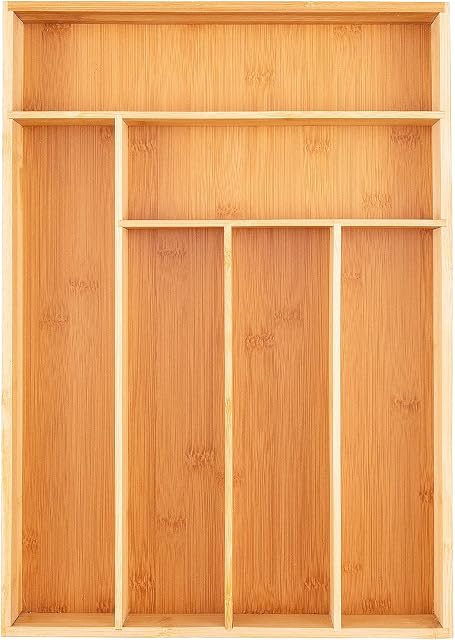 GERUISHI Bamboo Cutlery Tray for Drawer, Kitchen Drawer Organiser, 30.5x43cm wood Cutlery holder, Utensil Tray Drawer Organiser, Flatware Organizer, Office Storage Desk Drawer Dividers Insert