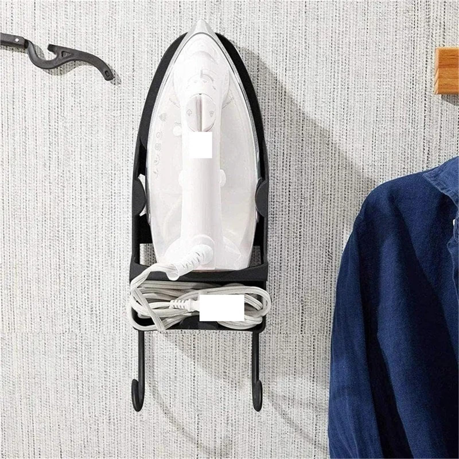 Bügeleisenhalterungen Tragbare Eisen Halter Hot Mit Haken Hotel Haushalt Bügelbrett Aufhänger Wand Halterung Lagerung Hängen Rack Zubehör Für Die Waschküche(Black)