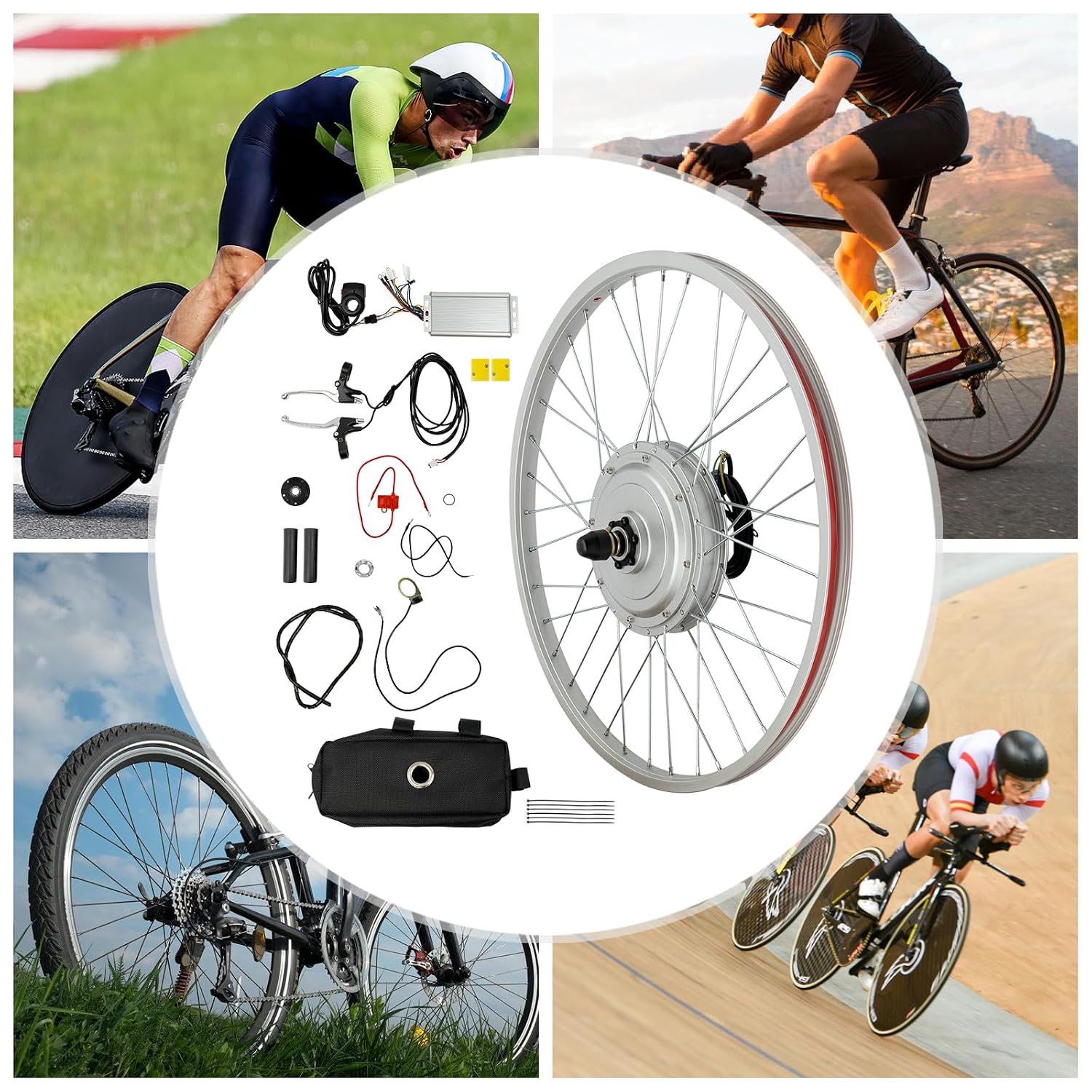 750W 24" Front Wheel E-Bike Hub Motor Conversion Kit, 390PRM Electric Bicycle Conversion Kit with Handbrake & Thumb Hub, E-Bike Hub Motor Conversion Kit for 24" Bicycle Racks & DIY Electric Bicycles