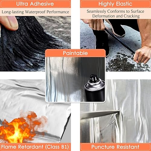 Miniatura 4 de BXI Membrana de cinta de rollo intermitente, 6 pulgadas x 32 pies de grosor, cinta de sellado de parche impermeable, asfalto de goma modificado SBS