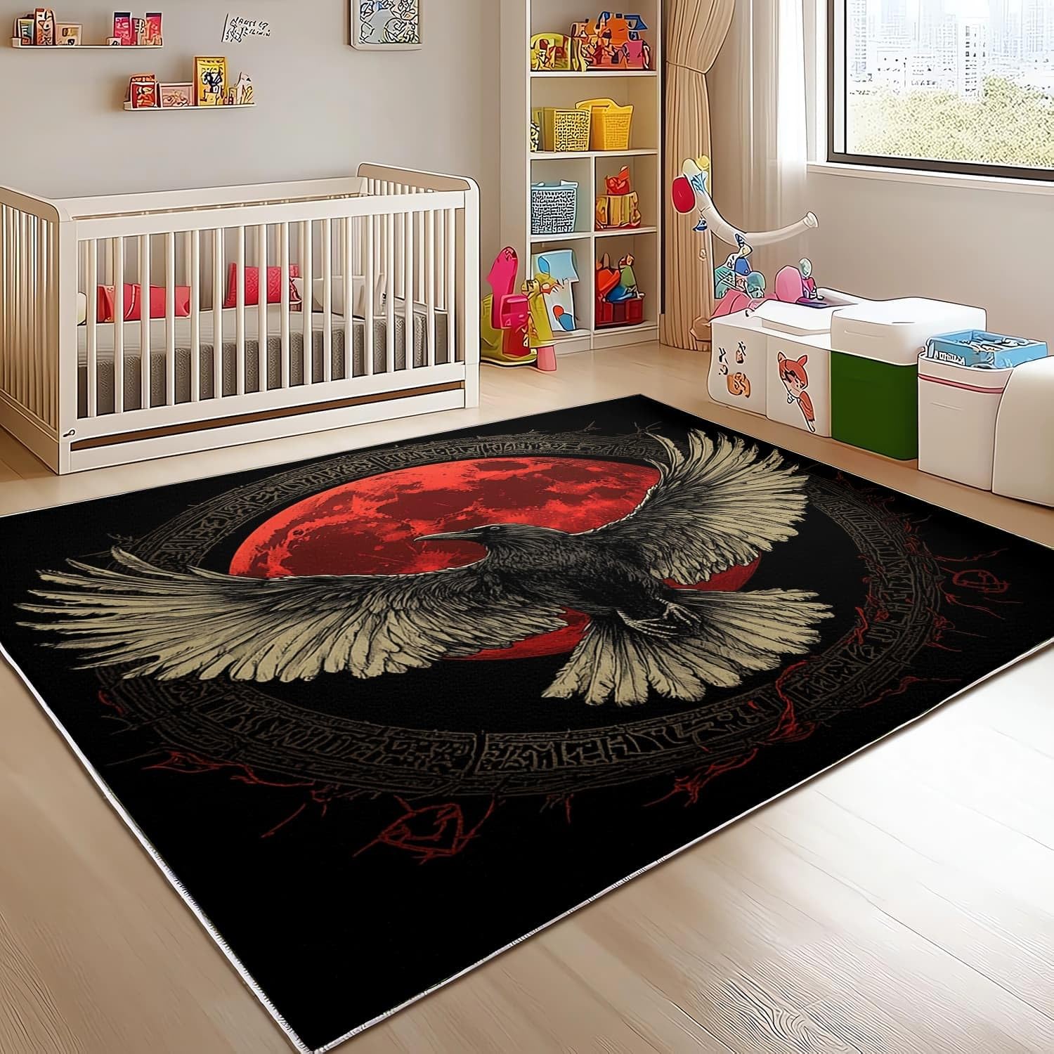 Nowoczesny, można prać w pralce, dywan 80 x 150 cm, runa, antypoślizgowy dywan z niskim runem do salonu, sypialni lub biura - czerwony księżyc, trwała, miękka mata podłogowa, do przedpokoju lub