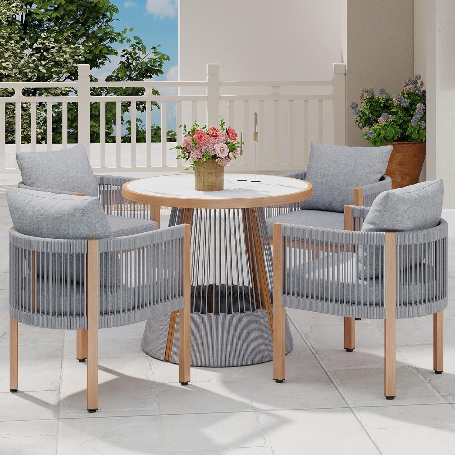 Amazon.com: DAYAOUTDOOR Patio Dining Set for 4, Round Patio Table and ...