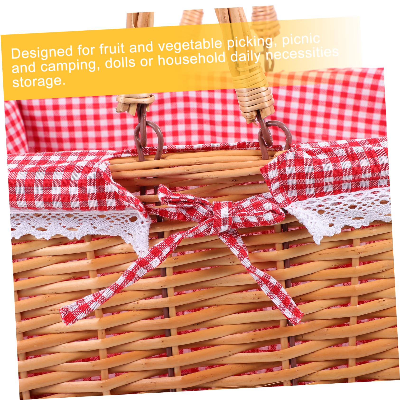 PRETYZOOM Cestino Intrecciato Mano di Vimini Cestino di Salice per Contenitore Portaoggetti con Fodera in Stile Country per Picnic Campeggio e Raccolta Frutta Verdura