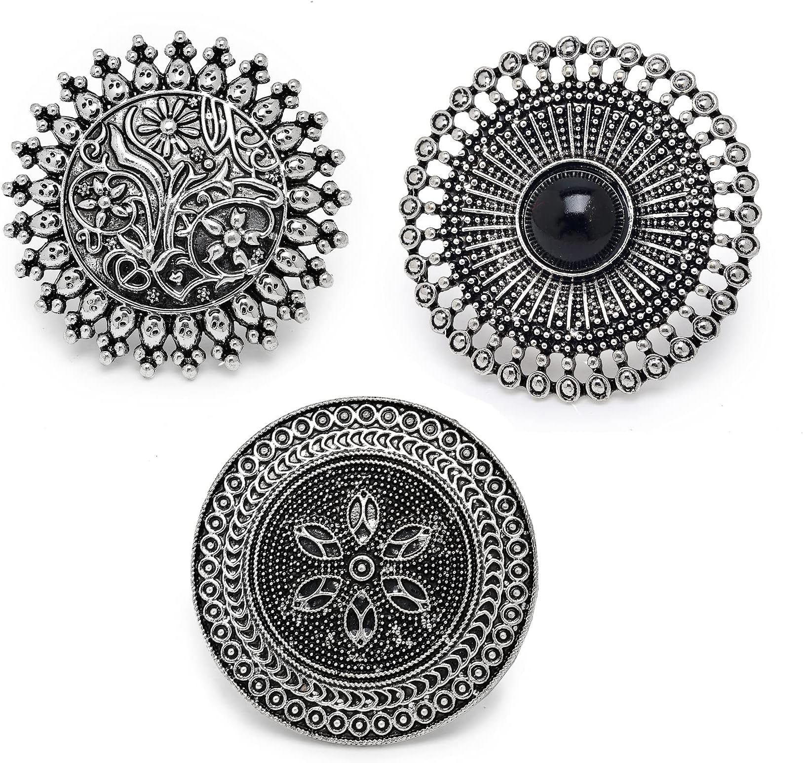 Jewellery Afghani Tribal Oxidised Silver Plated Combo of 3 Rings for Women and Girls (YBRG_20127)