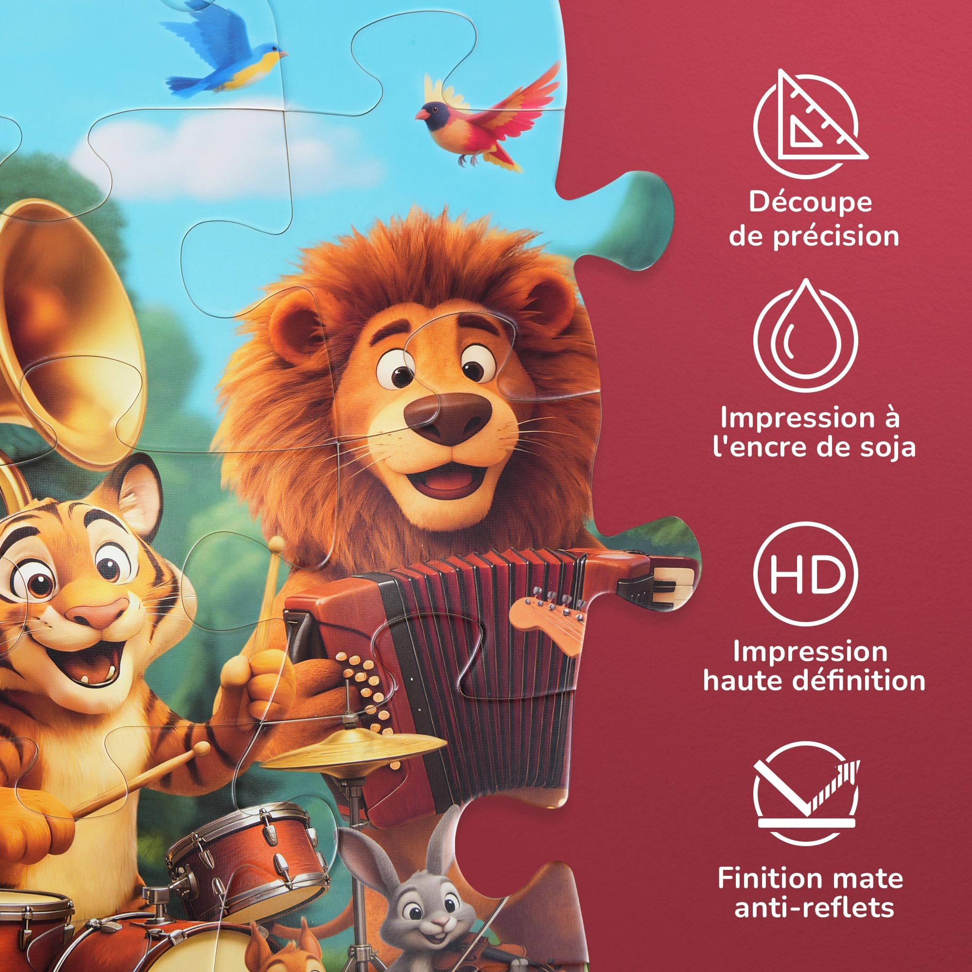 BenBen Grand puzzle de sol à partir de 3 4 ans, puzzle XXL pour enfants de 48 pièces, 90 x 60 cm, cadeau pour garçons et filles, concerts d'animaux