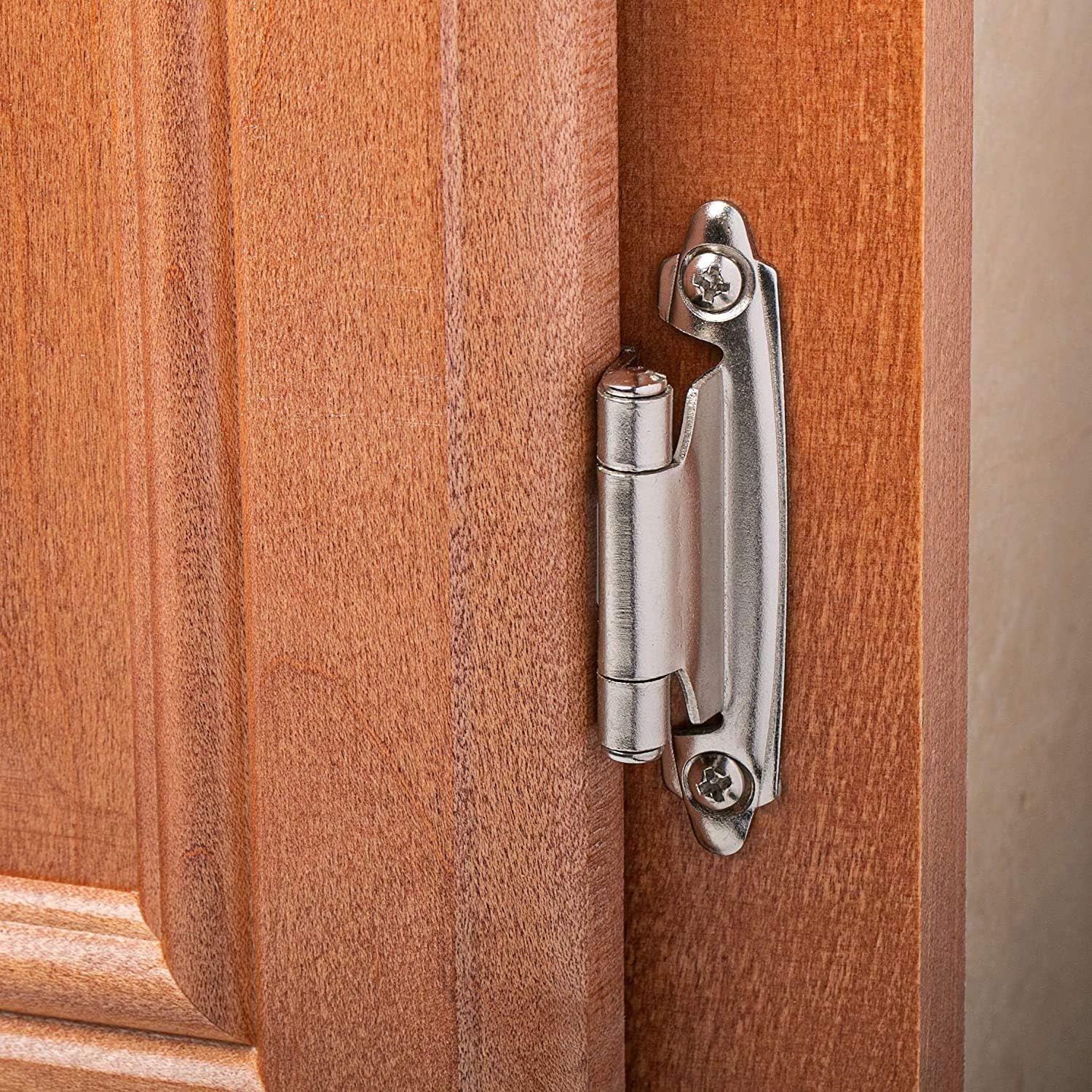DecoBasics Overlay Cabinet Hinges (25 Pair - 50 Pack) (Brushed Nickel), Face Frame Metal Hinges for Kitchen Cabinet, Cabinet Hardware, Quick & Easy Installation