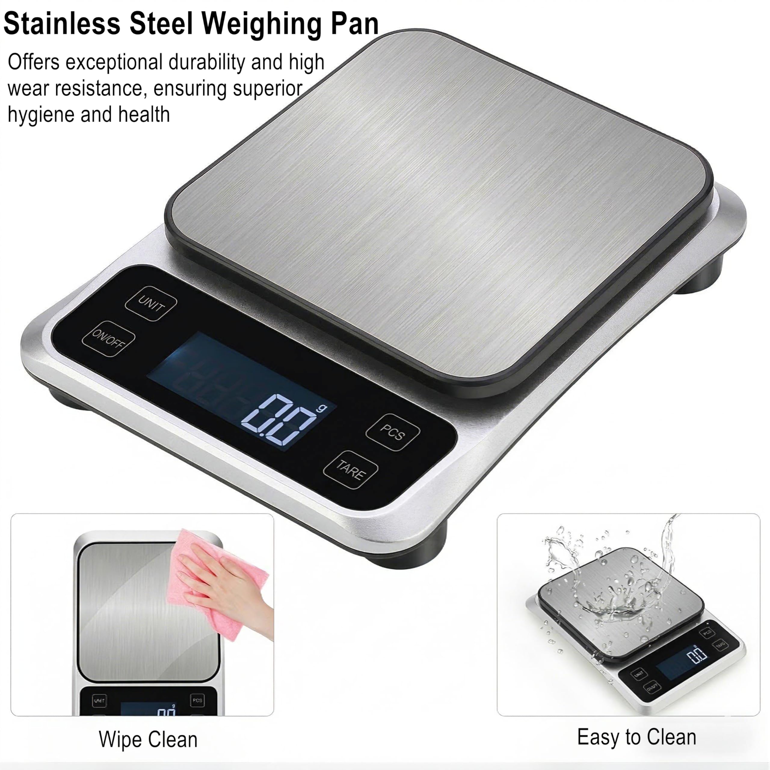 Báscula digital de cocina, báscula electrónica de alta precisión de 0.1 g/0.001 onzas, máximo 5 kg/11 libras, conversión de múltiples unidades, función de apagado automático/tara/conteo, plataforma de