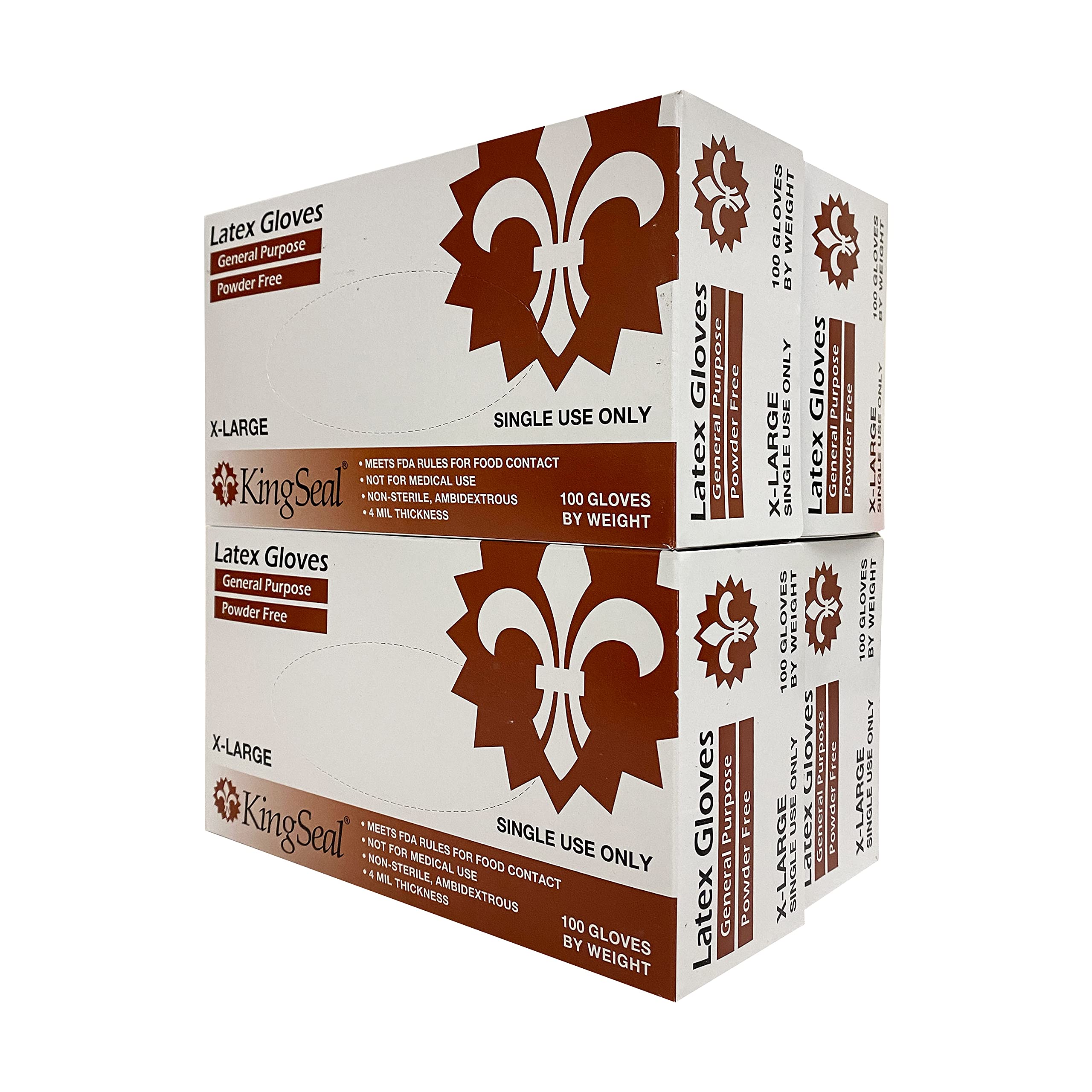 KingSeal Guantes de látex de uso general, sin polvo, 4 millas, solo uso no médico, 4 cajas de 100 guantes por peso (400 unidades)