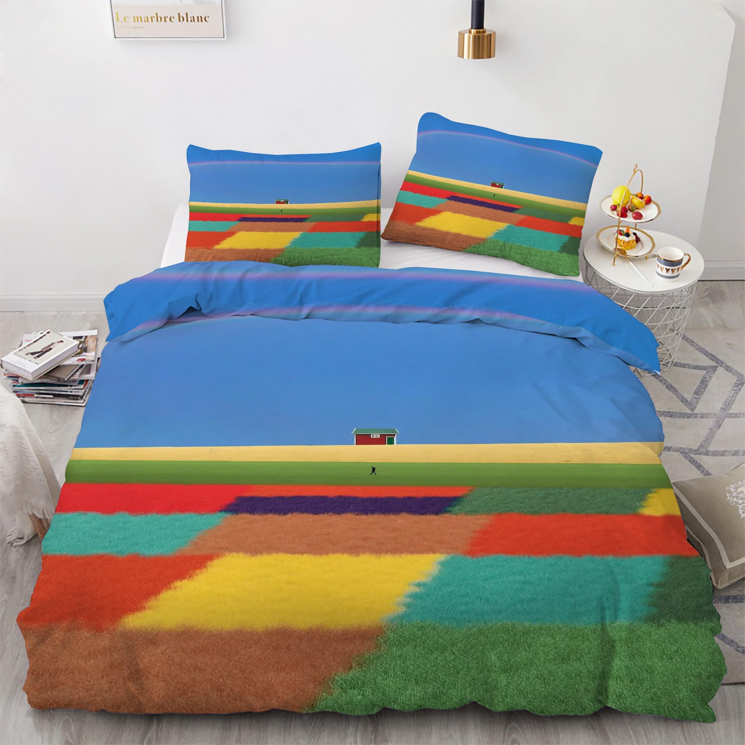 Housse de Couette 220x240 Arc-en-Ciel et 2 Taies d'Oreiller en Microfibre Douce KG1187