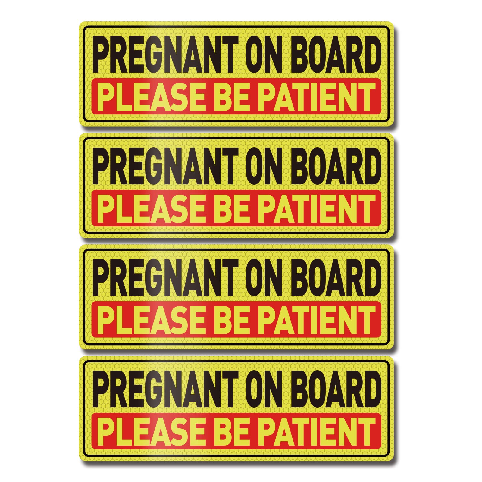 Pregnant on Board Car Magnet (4 Pack) 12 × 4 Inches Reflective Caution Pregnant Woman on Board Warning Magnetic Safety Pregnant in Car Decal for Cars Trucks Vans