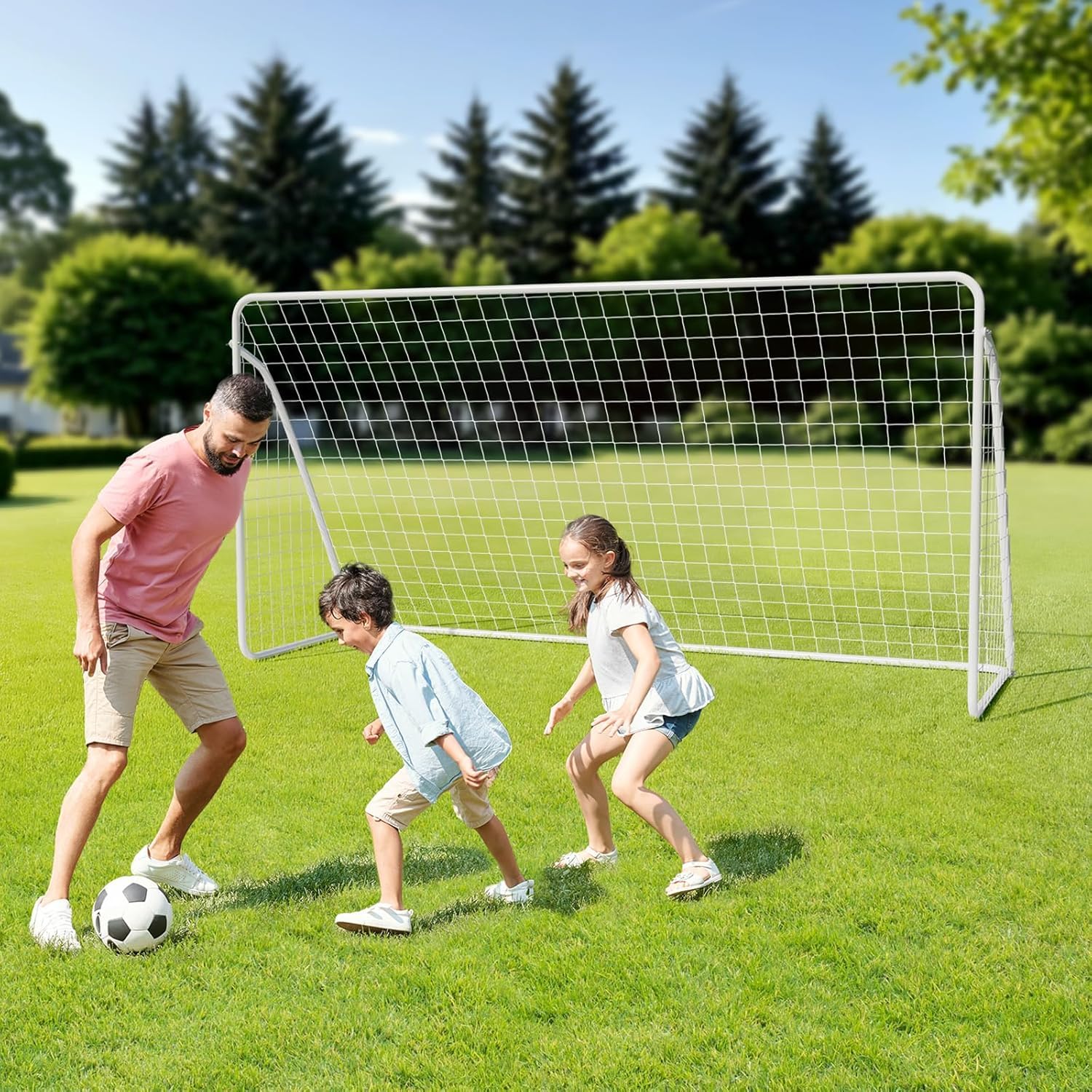Porte da calcio, 365 x 182 cm / 240 x 150 cm, grande porta da calcio per bambini e adulti, con 2 rete per cortile, giardino, le spiagge, le scuole (Con 1 rete da calcio, 365 x 182 cm - Set di 2)