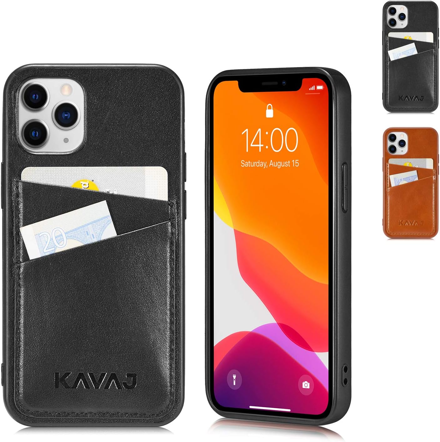 KAVAJ Case Compatible With Apple iPhone 12/12 Pro 6.1" Leather - Tokyo - Black Wallet Cover Bumper with card holder