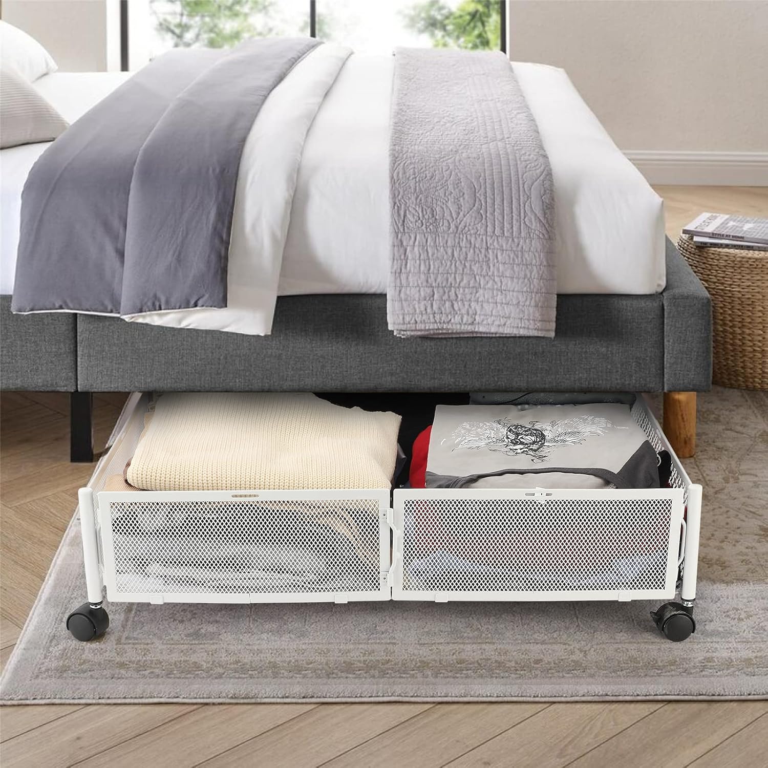 Under Bed Storage with Wheels, Foldable Under Bed Rolling Carts, Under Bed Storage Organizers for Clothes Blankets Books, Under Bed Storage Containers(#1)