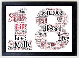Personalised 16th 21st 30th 40th 50th 60th 70th 80th Framed Birthday A4 Print Gift Keepsake, Any age - Sold as an A4 print on High Quality Card in a choice of frames - Reds and Black Print