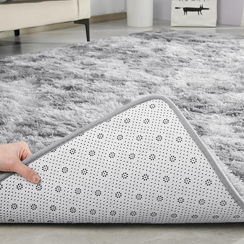 Miniatura 7 de TWINNIS Alfombras grandes de pelo largo de 6 x 9 pulgadas para sala de estar, dormitorio, teñido anudado gris claro, alfombras de felpa súper suaves