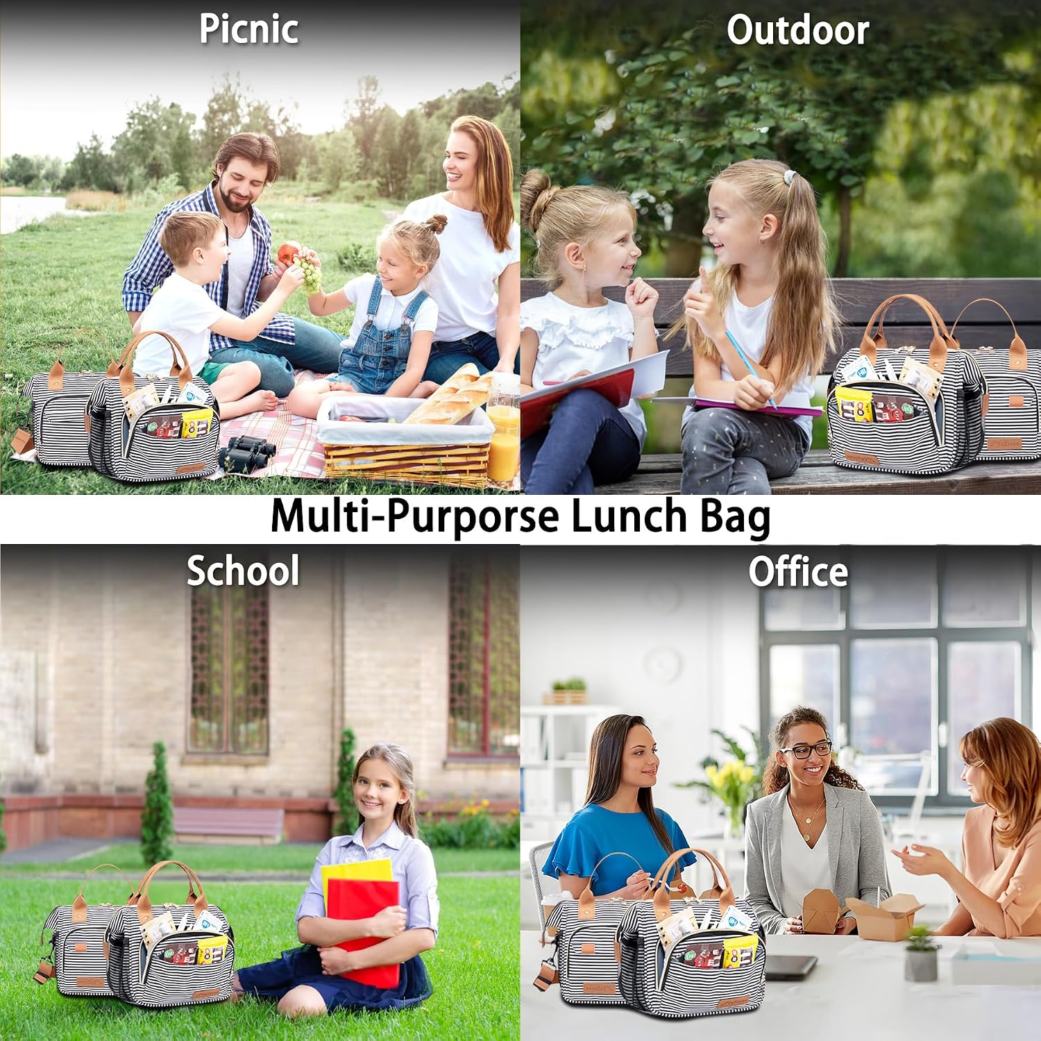 TuErCao Small Lunch Bag Lightweight Mini Insulated Lunch Box for Women Work Portable Soft Cooler for Picnic Travel Road Trips, Loncheras para Mujer, Stripes