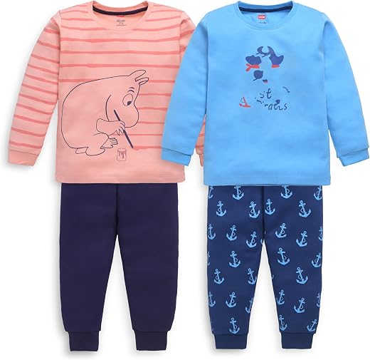 LuvLap Baby Boys 100% Cotton Full Sleeve Boys T-Shirt &amp; Pyjama Sets, Pack Of 02