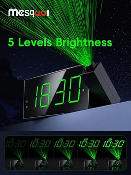 Mesqool Digital Projection Alarm Clock with Dual Alarms, 5 Levels Dimmer