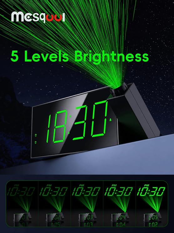 Mesqool Digital Projection Alarm Clock with Dual Alarms, 5 Levels Dimmer