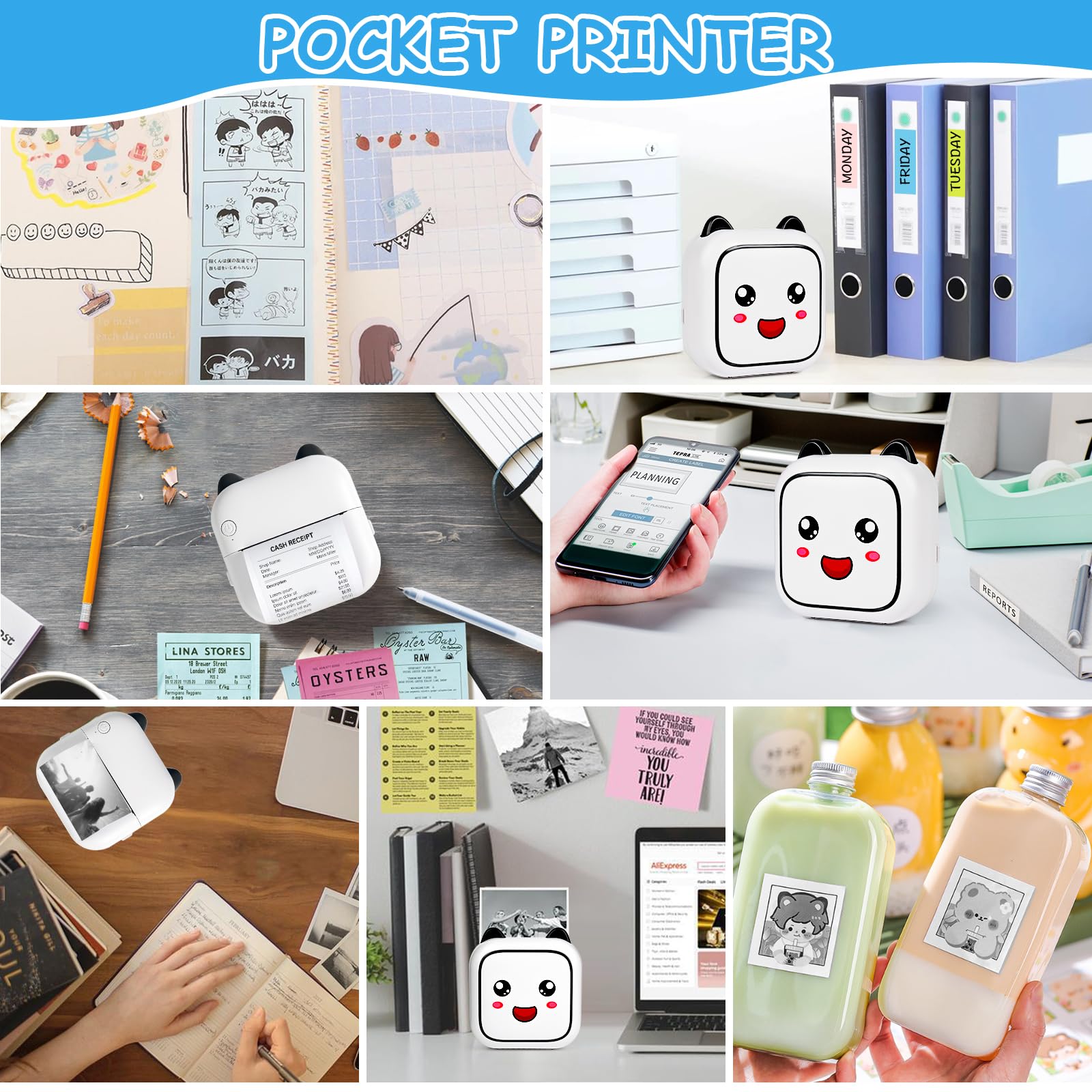 Mini Stampante Fotografica, Mini Stampante Termica,Stampante Fotografica Istantanea Portatile, Mini Stampante Termica Bluetooth con 13 Rotoli di Carta, per Note, Diario (Nero)