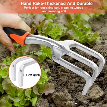 Garden Tools Set, 3 Pack Heavy Duty Gardening Tools Set Include Garden Shovel, Transplant Trowel and Hand Rake with Ergonomic Handle, Aluminum Alloy Lawn for Planting, Orange