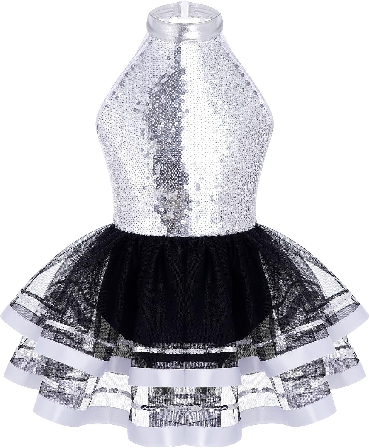 Oyolan Kids Girls Sparkling Sequins Sleeveless Lyrical Ballet Dance Dress Gymnastics Leotard Performance Dancewear
