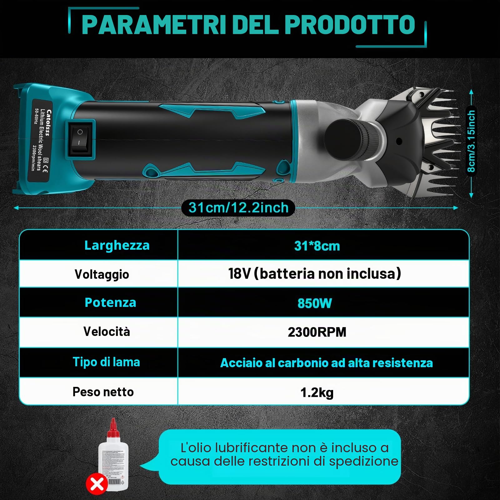Forbici elettriche a batteria per Makita 18 V, 850 W, 2300 giri/min, 6 marce, forbici elettriche per lana di pecore, capre e bovini sporchi (senza batteria)