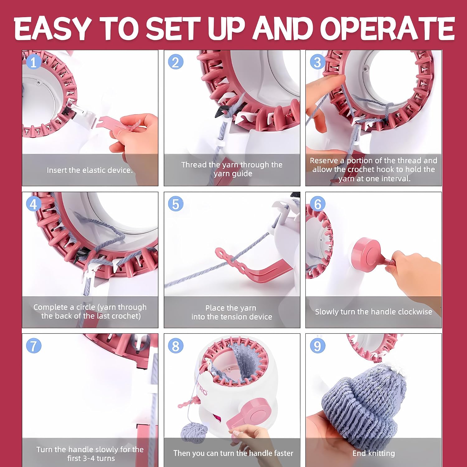 ROHSCE Sentro Knitting Machine 22 Needles with Row Counter, Smart Weaving Loom Round, Board Rotating Double, Crochet Loom Knitting Machine for Adults and Kids, Kit for Hat, Scarves, Gloves, Socks.