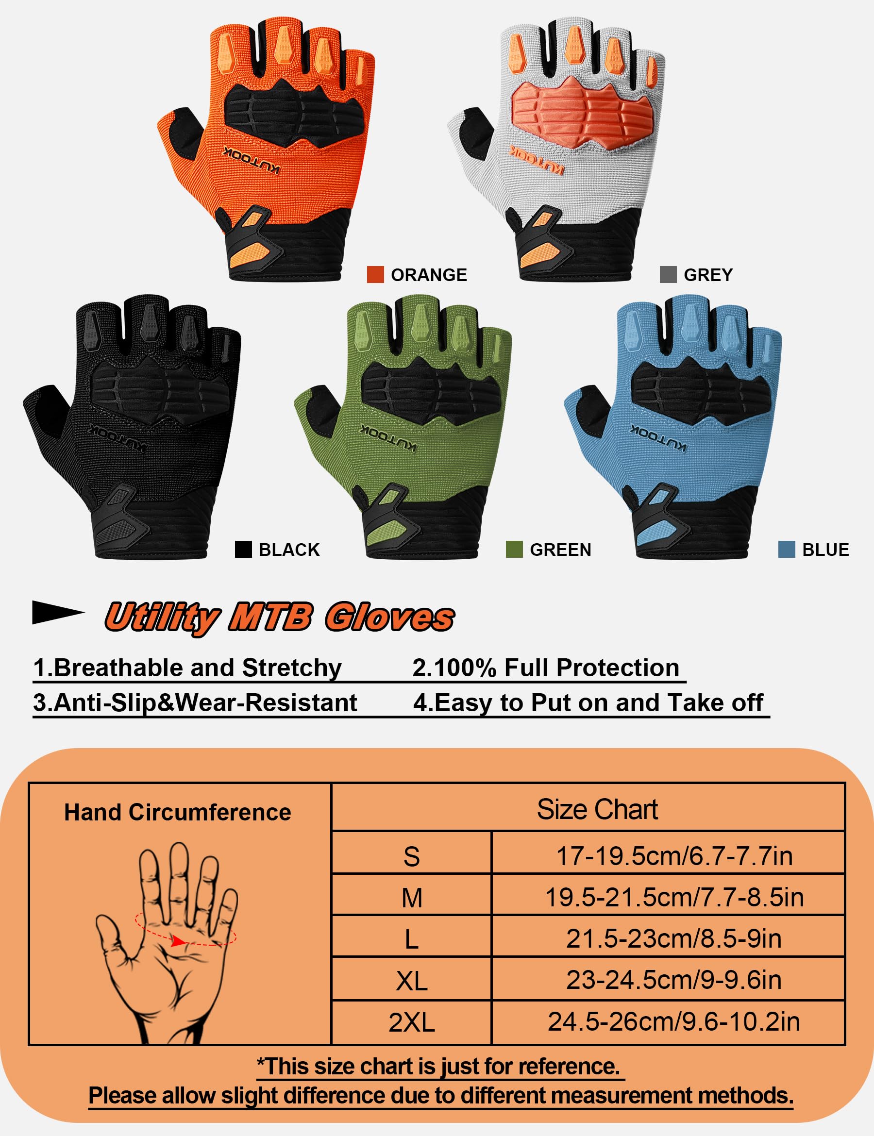 KUTOOK MTB Guantes de Ciclismo de Montaña Hombres Mujeres Verano con 5mm Palma Pad TPR SCR Protect Touch-Screen Transpirable KT202
