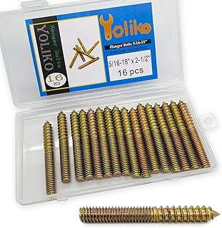 16 Pack 5/16-18 x 2-1/2 Inch Hanger Bolts 5/16-18" Double Headed Bolts 5/16 Wood Dowel Screw Self-Tapping Screw Hanger Bolts for Furniture Screws Double Screw Threaded Rods Bolt 63.5mm Length