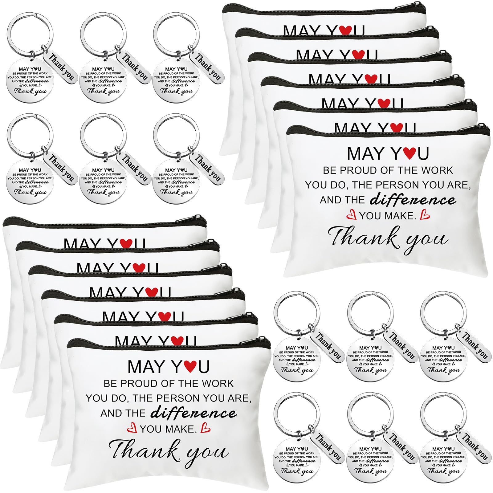 Talltalk24 Pcs Employee Appreciation Cosmetic Bag Keychains Set Thank You Keyrings Gifts for Coworkers Women Nurse Teacher(Be Proud)