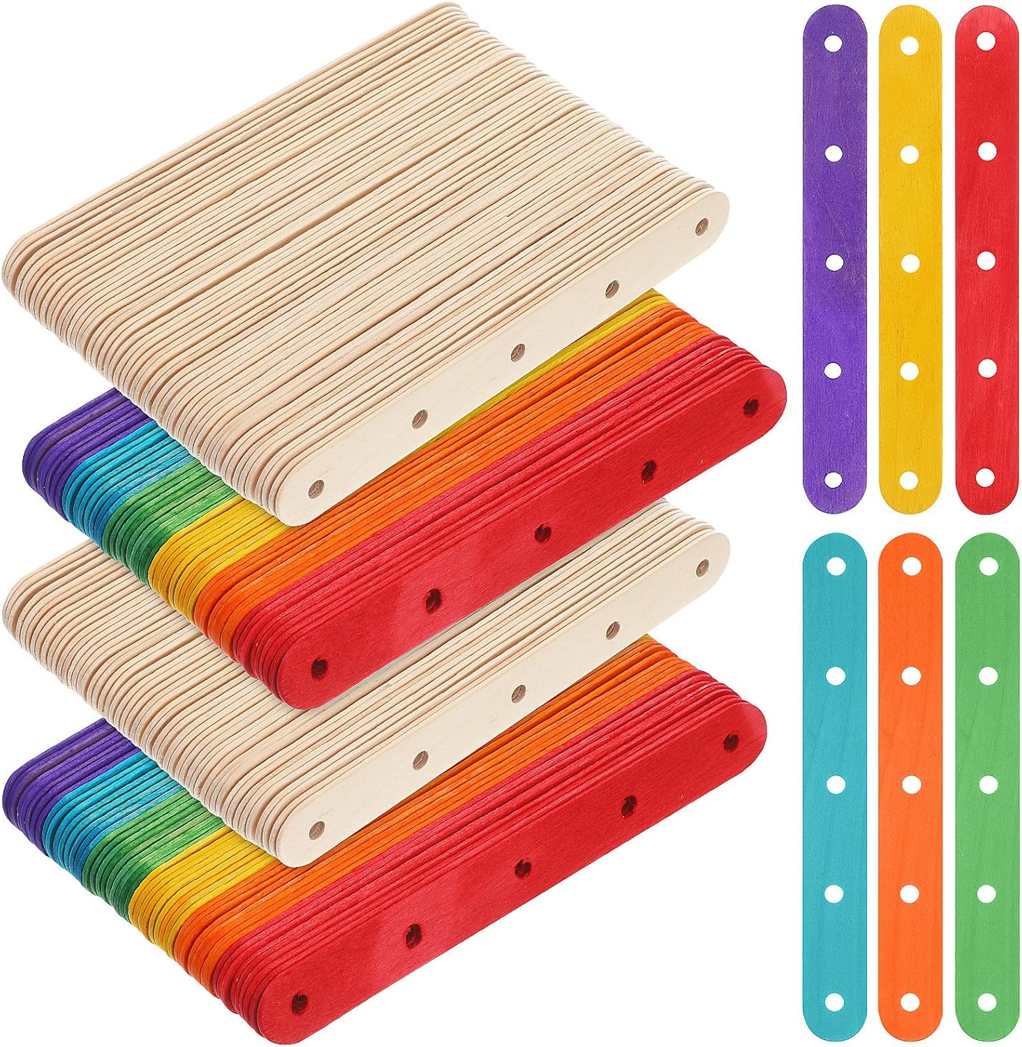 PRETYZOOM 200 Pcs Unfinished Wooden Ice Cream Sticks with Holes, 5-Hole Colorful Craft Lollipop Sticks Bulk Set for DIY Arts, ’ Crafts, and Classroom Projects
