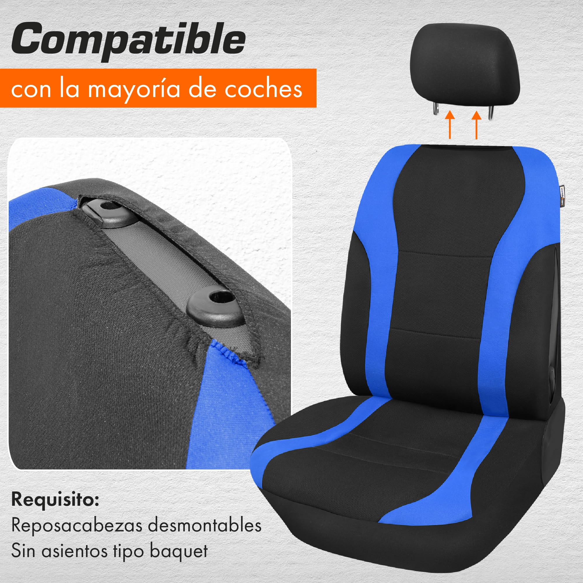 Upgrade4cars Fundas Asientos Coche Universales Negro Azul | Universal Funda de Asiento para Delantero y Trasero