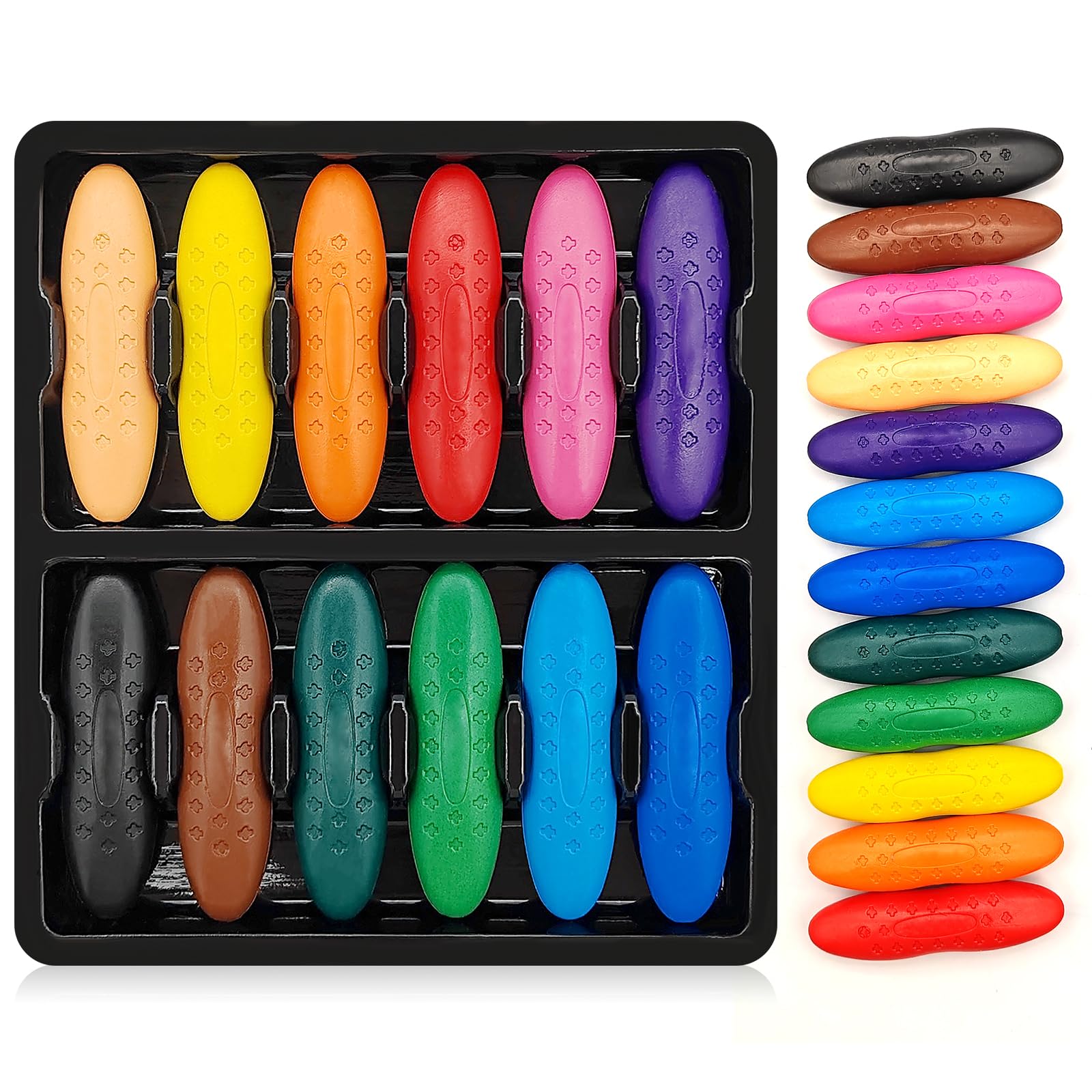 Obidodi Toddler Crayons for Kids 12 Colors Non-Toxic Peanut Crayons Ages 2-4, Easy to Hold, Washable Safe Baby Crayon for Children