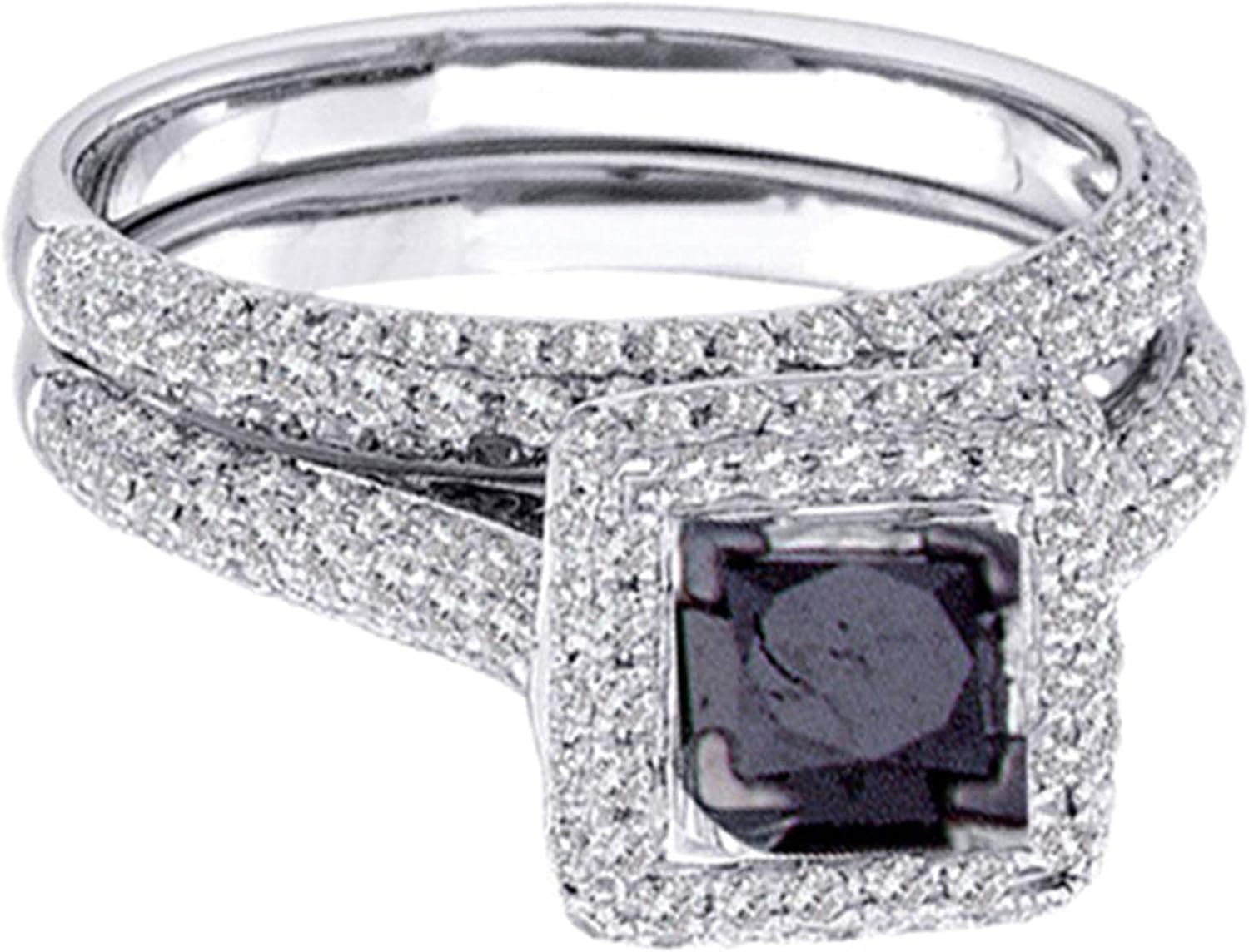 Dazzlingrock Collection 1.25 Carat (Ctw) Black Diamond Solitaire Wedding Bridal Ring Set 1-1/4 Ctw, 14k White Gold