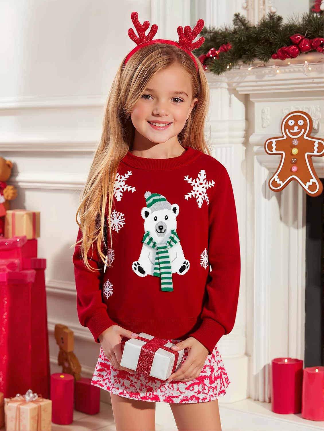 Girls Christmas Sweaters Kids Sweater Holiday Winter Pullover Crew Neck Long Sleeve Knit Top - Image 3