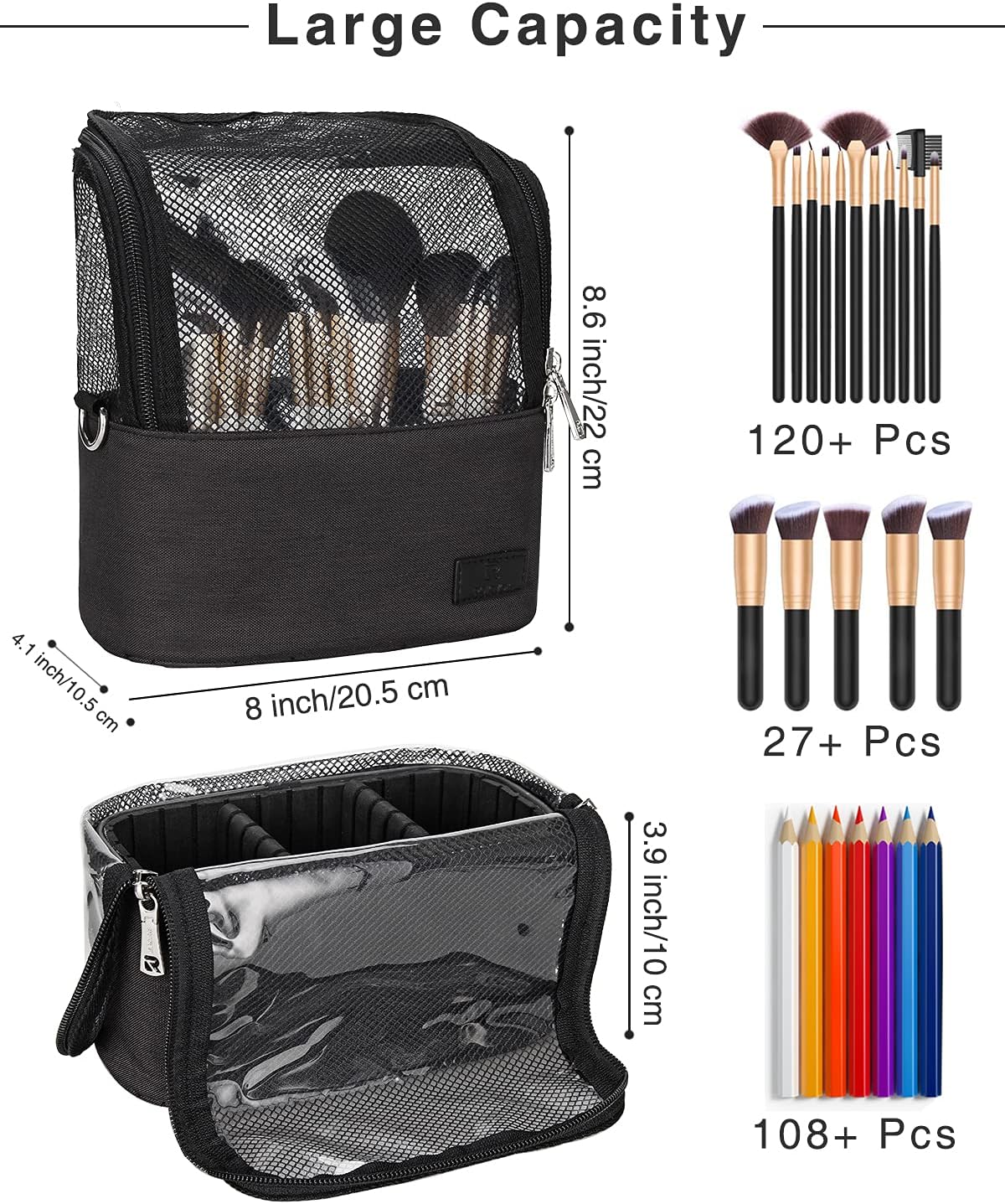 MONSTINA Makeup Brush Case,Makeup Brush Holder with Adjustable Dividers,Large Capacity Makeup Brush Bag with Shoulder Starp,Professional Makeup Artist Tool Storage Organizer