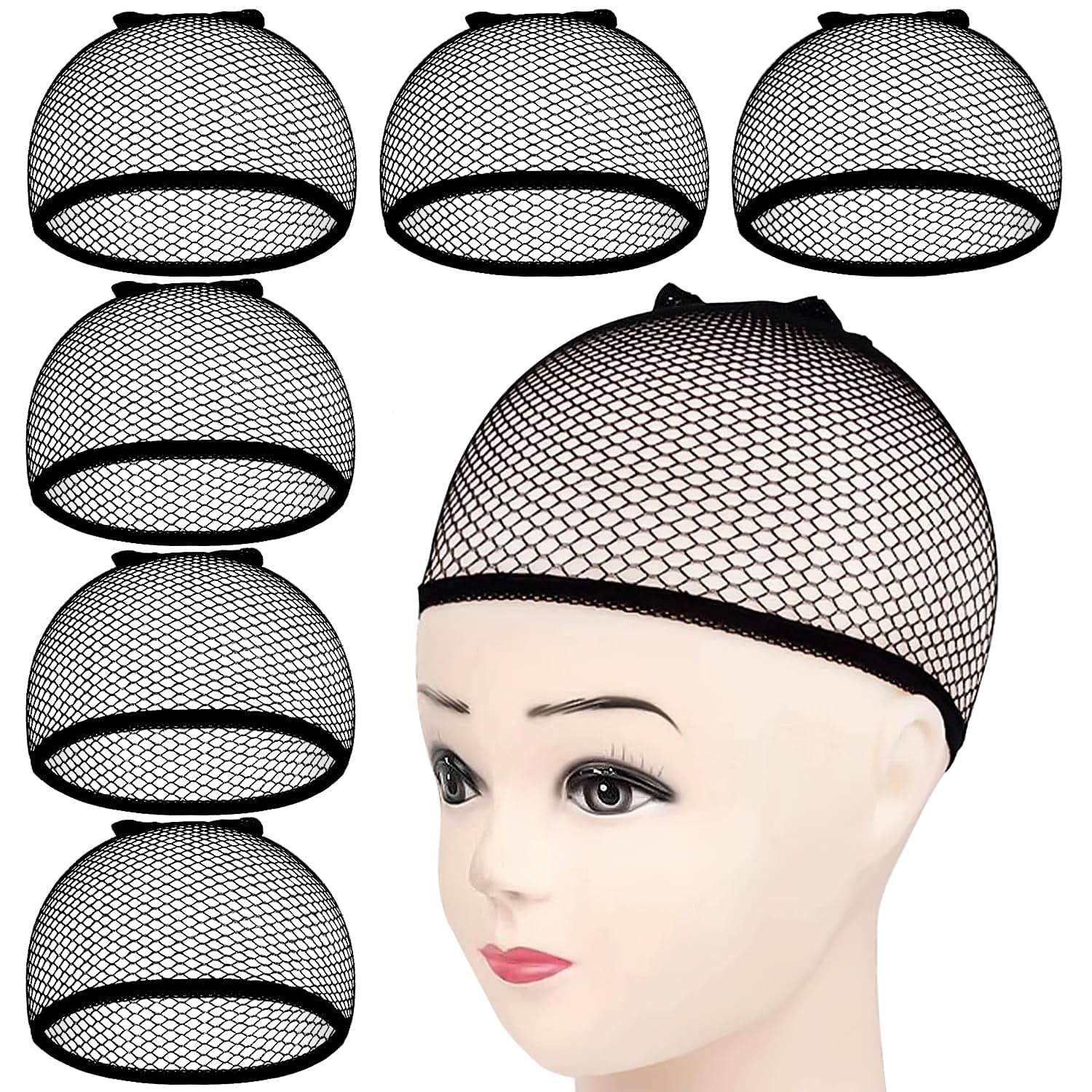 MISS LIRENN® Wig Cap, Mesh Net Wig Caps Weaving Hair Net for Wig Close End Fishnet Wig Caps Hair Extensions for Women, (Black- Pack of 6)