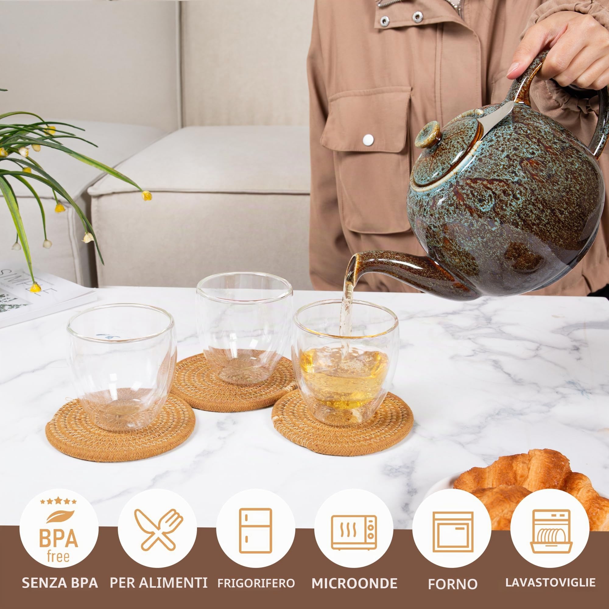 Teiera Swansea con infusore, verde mare, 1,6 L, in porcellana di alta qualità di URBAN LIFESTYLE, teiera a prova di goccia. Teiera con filtro