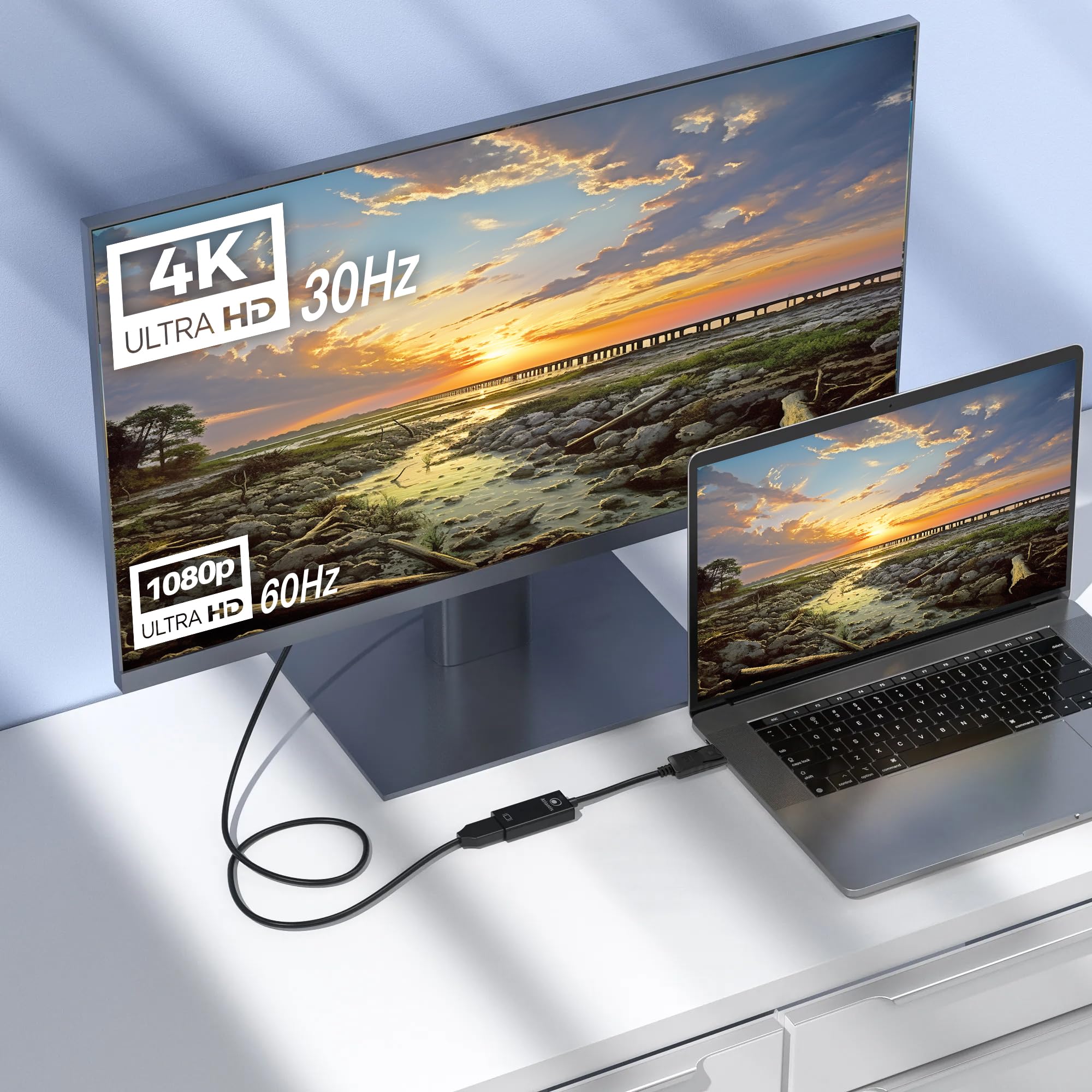 Skintek SK-04-DPH Adaptateur Display Port (DP) vers HDMI, 4K 1080p 60 Hz, mâle-Femelle pour connecter Un PC/Notebook/Mac avec Sortie Display Port à Un Moniteur avec entrée HDMI. Câble de 18 cm.