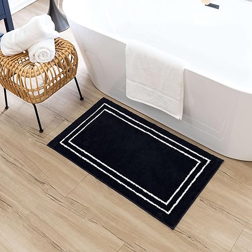 Miniatura 2 de Mohawk Home Corona - Tapete de baño geométrico casual negro de 1 pies 5 pulgadas x 2 pies, perfecto para baño