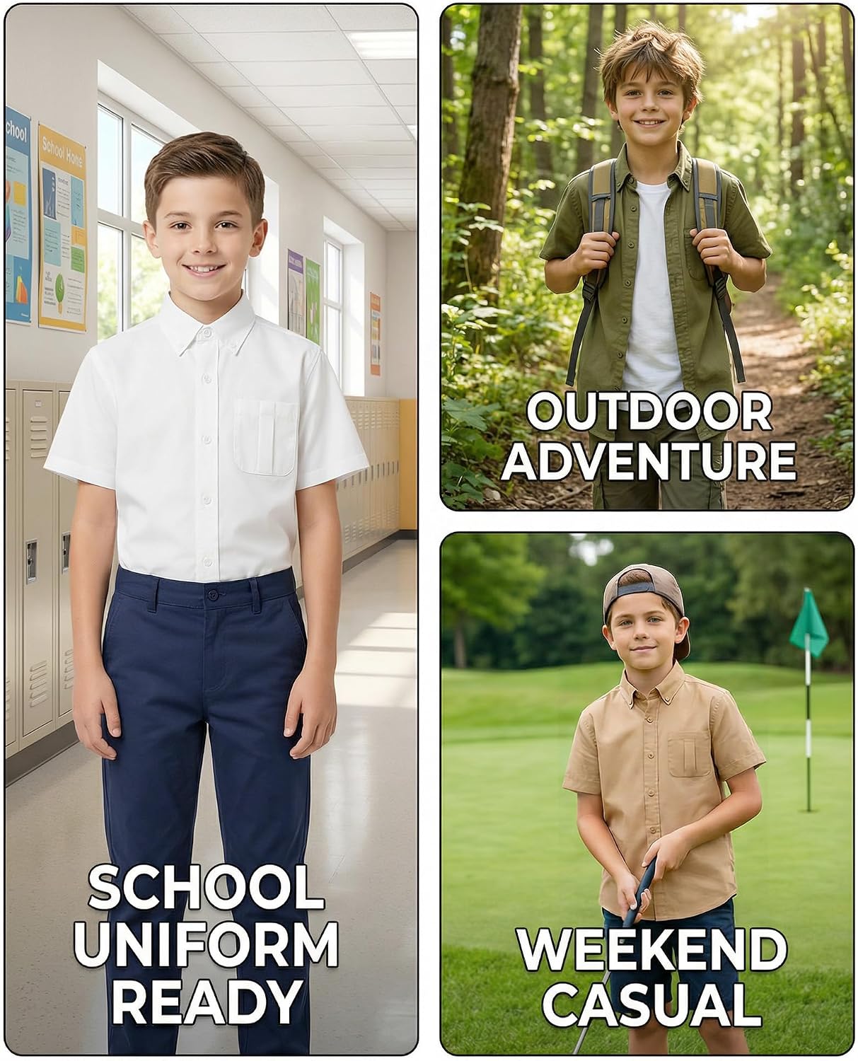 Boys Button Down Shirt, Boy Fashion Casual Dress Shirts, Short Sleeve Button Up Shirt for School, Outdoor
