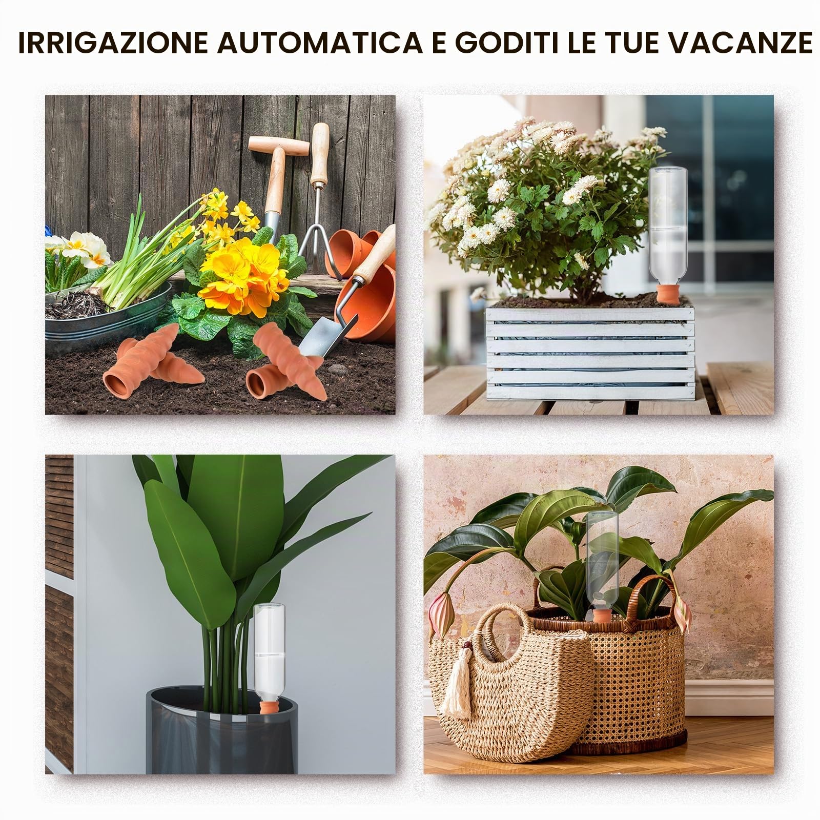 Geiserailie 4 Sets Dispositivi Automatici per Irrigazione delle Piante Cono di Irrigazione in Terracotta con Flaconi da 750 ml Argilla per Piante in Argilla a Rilascio Lento per Vacanze