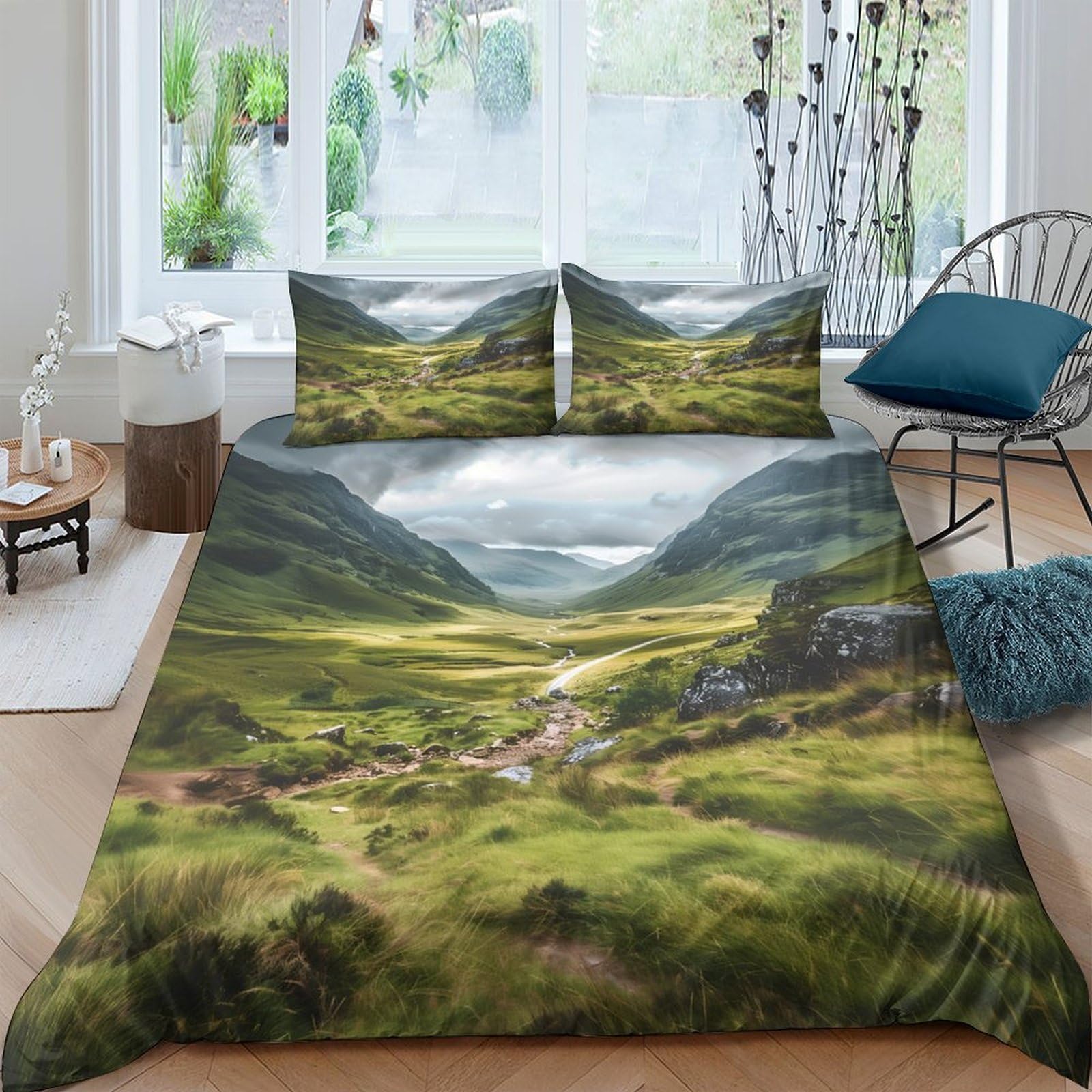 Ctjqhvkz Style-7 3D Printed Highland Valley Fitted Sheet Microfiber Landscape River Bed Cover For Bedroom Guest Room Mattress Protection Single（135X200cm）