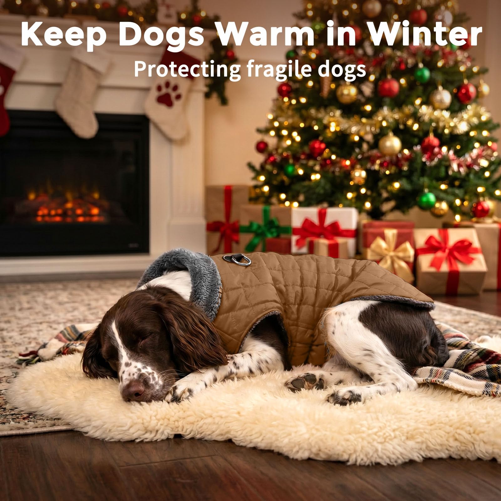 JoyDaog Warmer Fleece-Hundemantel mit strapazierfähigem Geschirr und D-Ring, wasserdichte Hundejacke für mittelgroße Hunde, Hundeweste für den kalten Winter, brüniertes Khaki, Größe L