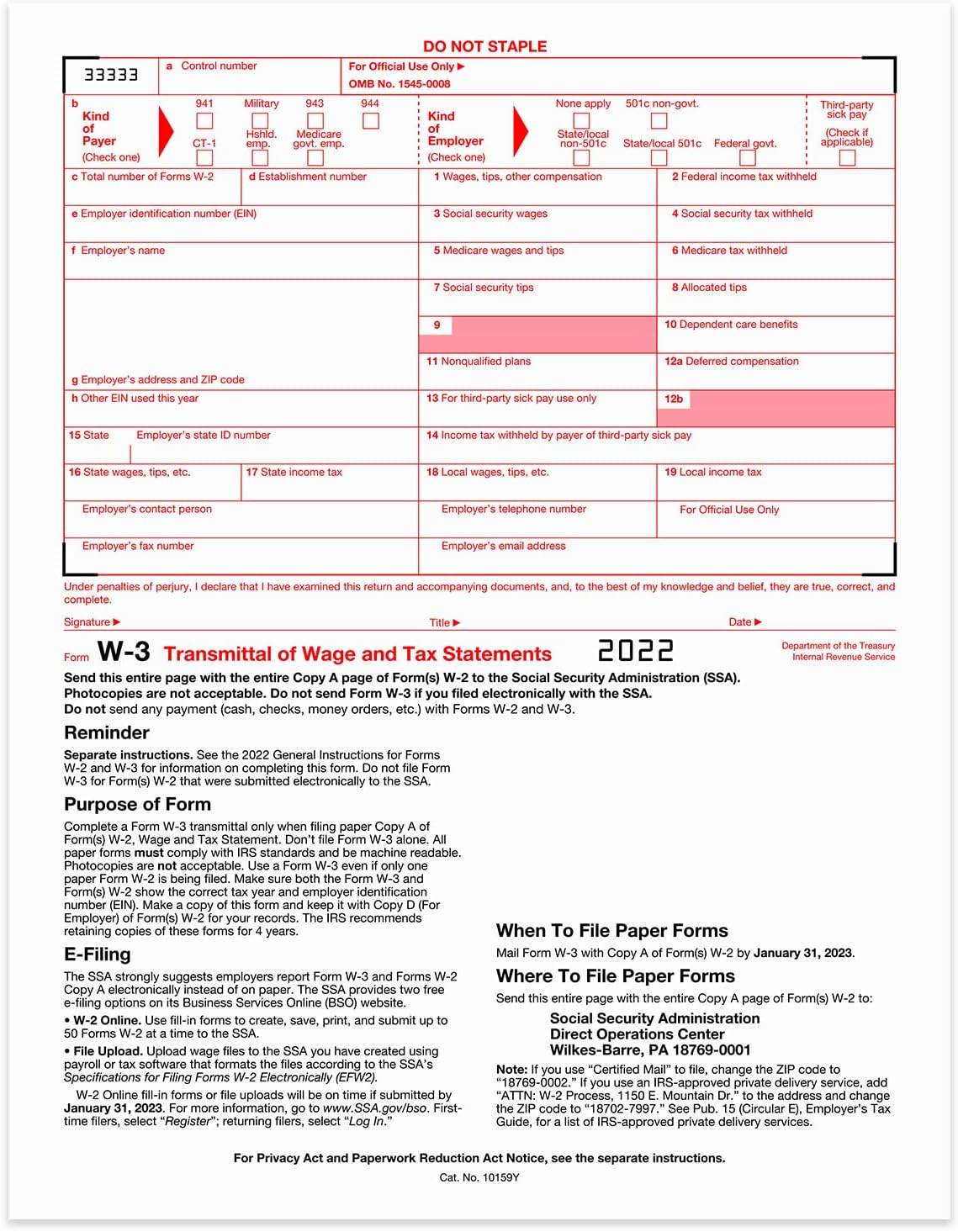 W2 Forms 2022, 6 Part Tax Forms, 25 Employee Kit of Laser Forms Designed for QuickBooks and Accounting Software, 25 Self Seal Envelopes Included