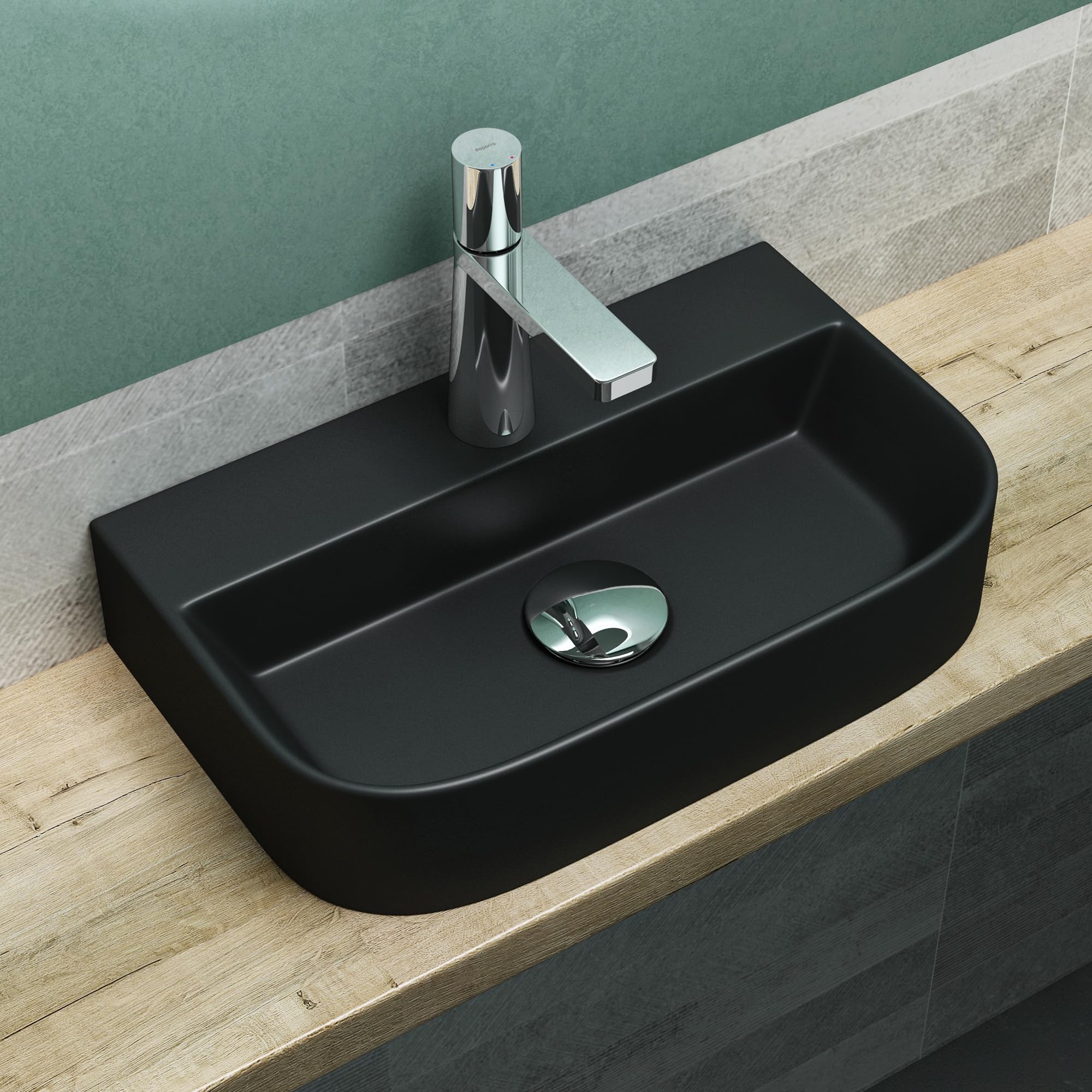 Mai & Mai Matt Black Bathroom Sink Basin Countertop Wash Basin | Ceramic Black Rectangular | Wdh: 38X23x8cm | Modern Design Bathroom Vessel Sink | Nano-Coating Brüssel003